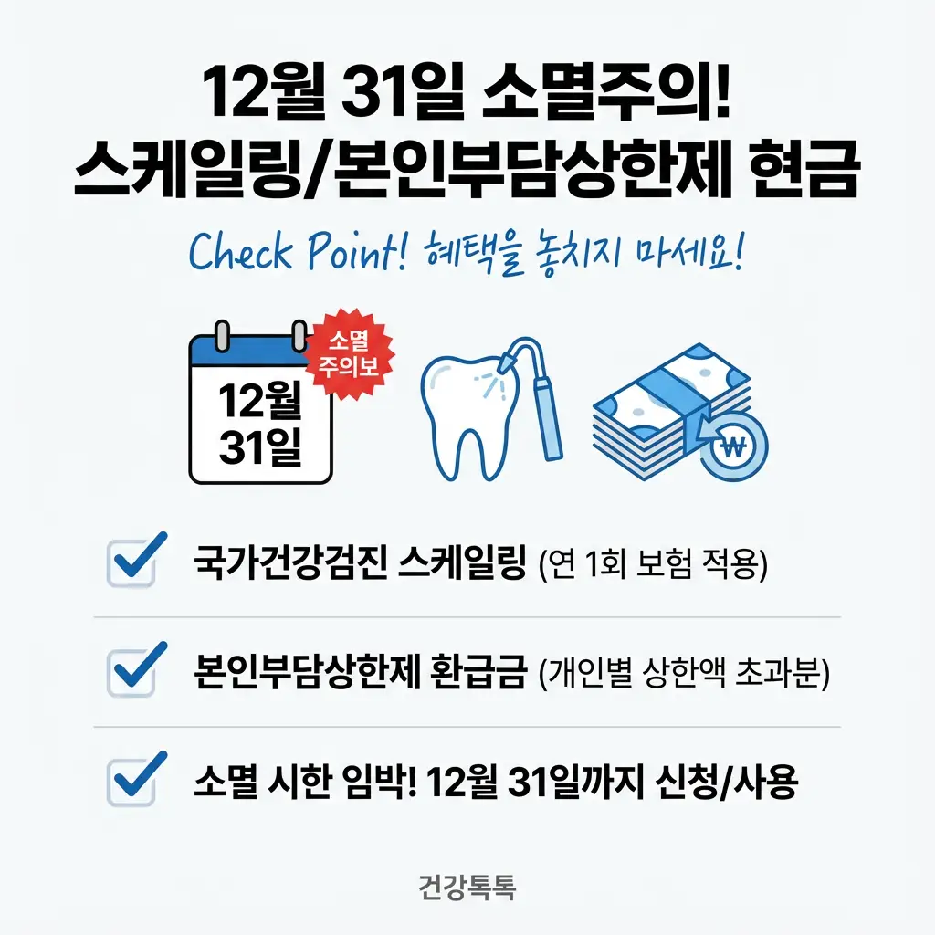 12월 31일 소멸주의 스케일링 본인부담상한제 환급금 신청 건강보험 혜택 마감일 꿀팁