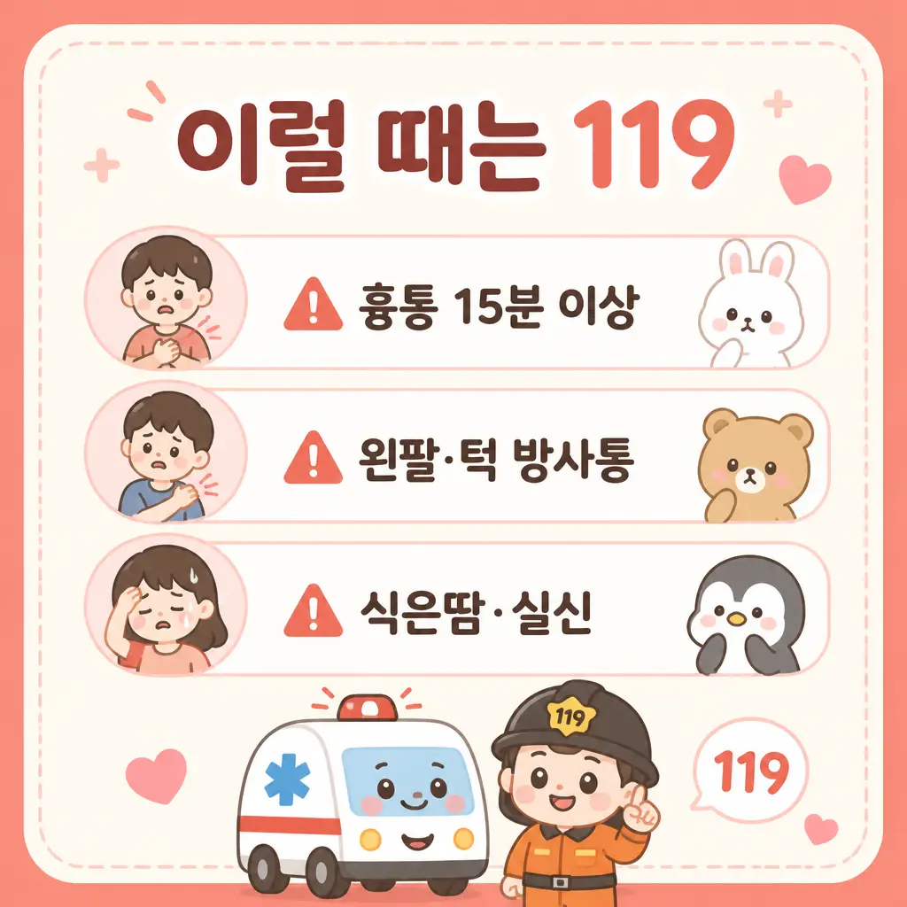 응급 119 신호 가슴 답답 응급실 119 신호 흉통 방사통 식은땀