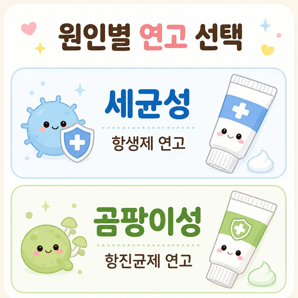 구각염 원인별 연고 선택 세균성 항생제 곰팡이성 항진균제