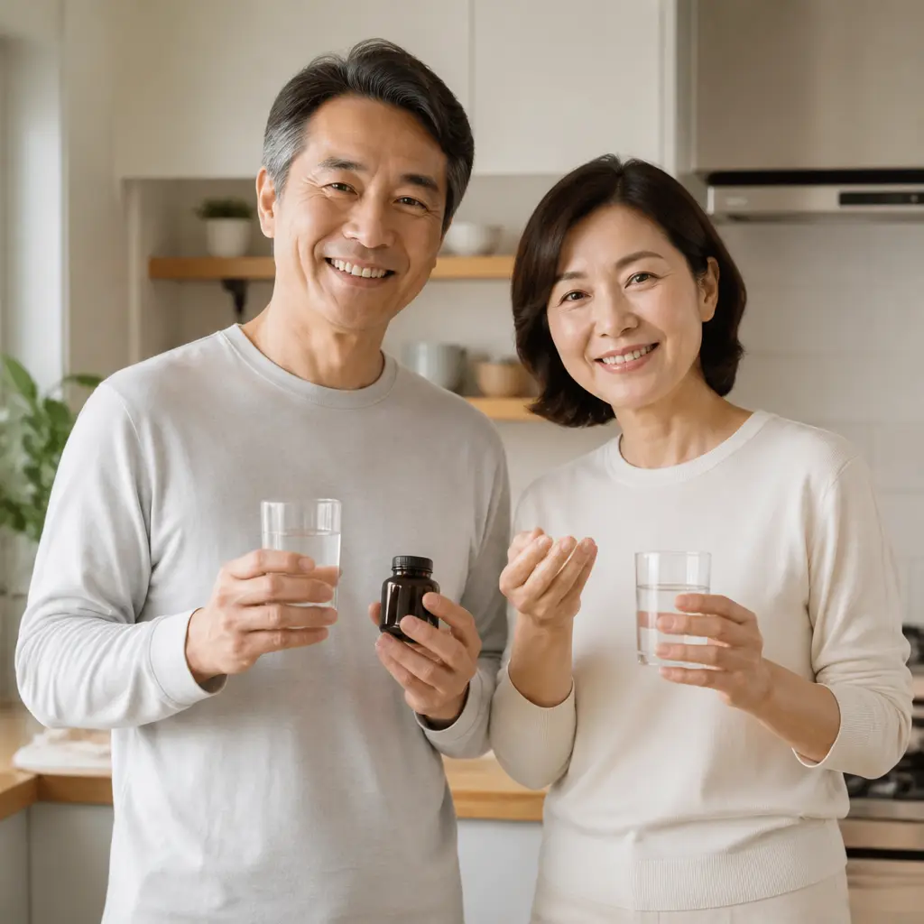 50대 부부가 함께 영양제를 복용하는 모습