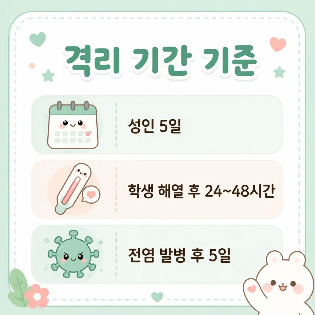A형 독감 격리 기간 기준 성인 5일 학생 해열 후