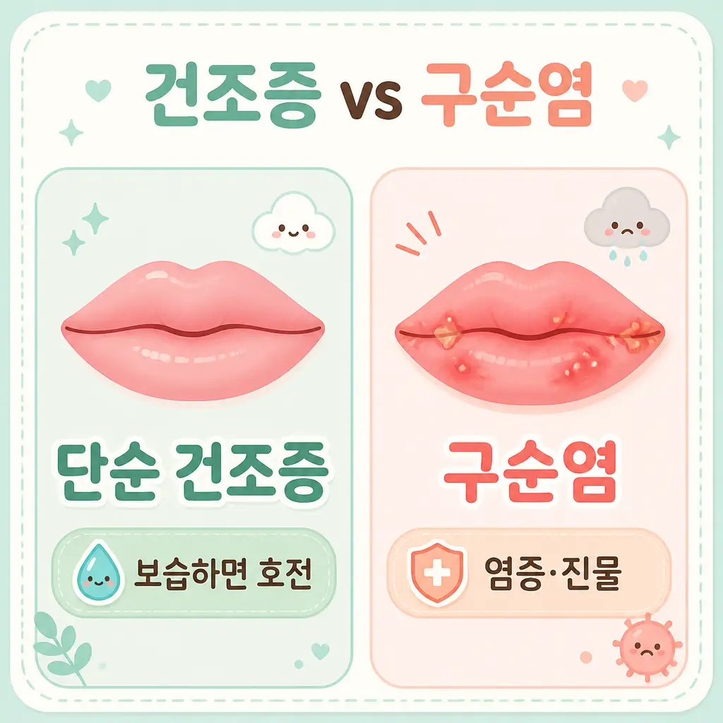 단순 건조증과 구순염 비교 보습 호전 염증 진물