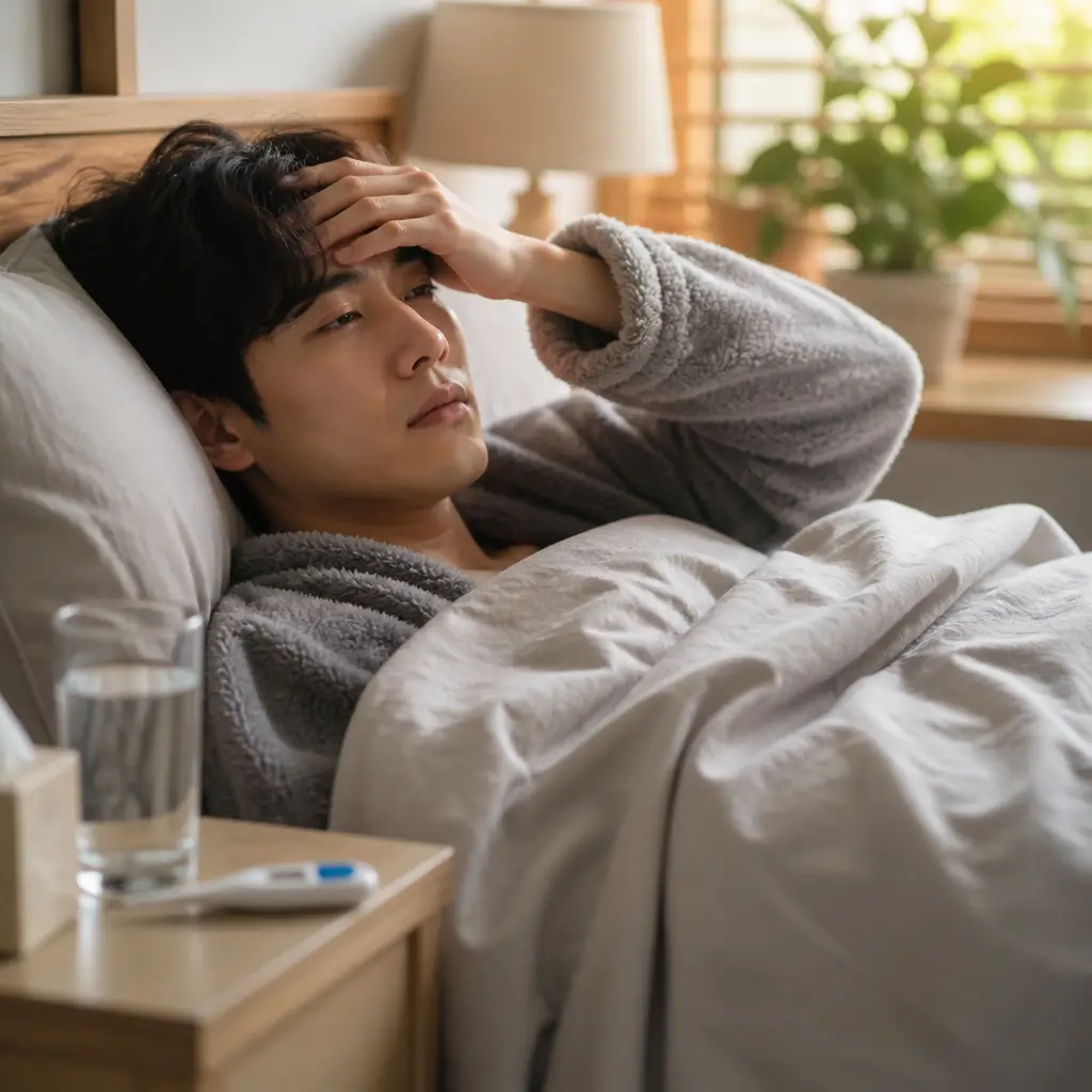 독감으로 집에서 격리하며 쉬는 모습