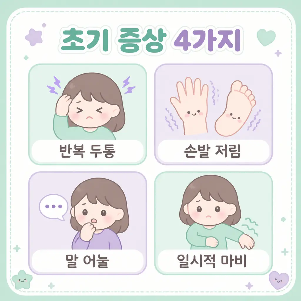 모야모야병 초기 증상 모야모야병 초기 증상 반복 두통 손발 저림 말 어눌 일시적 마비
