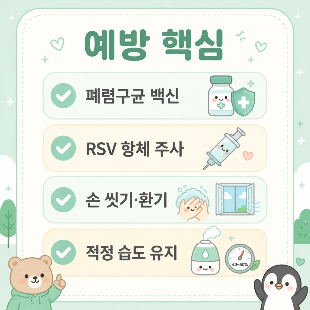 소아 폐렴 예방 폐렴구균 백신 RSV 항체 손 씻기