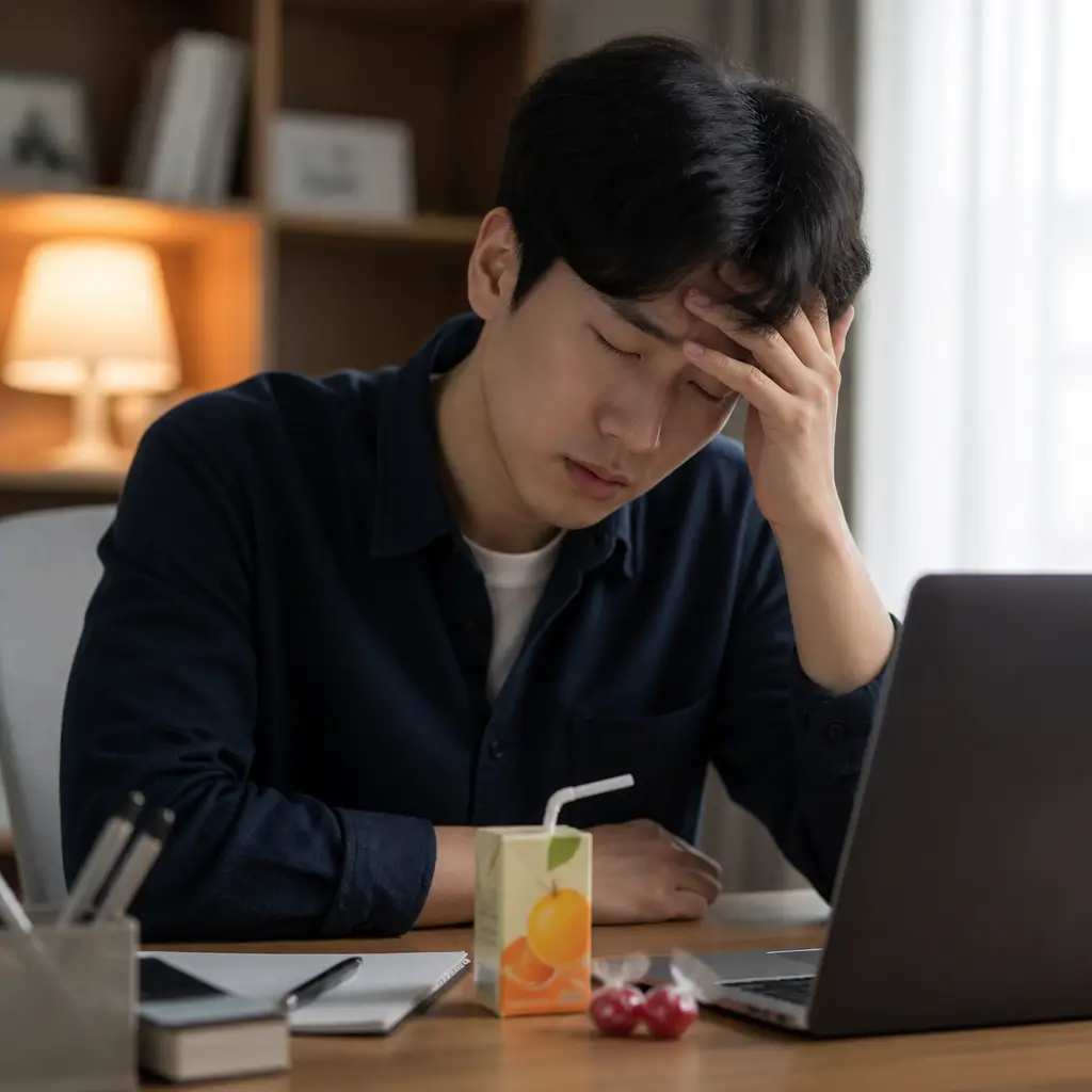 저혈당 증상 자가 점검 업무 중 저혈당 증상으로 어지러움을 느끼는 직장인