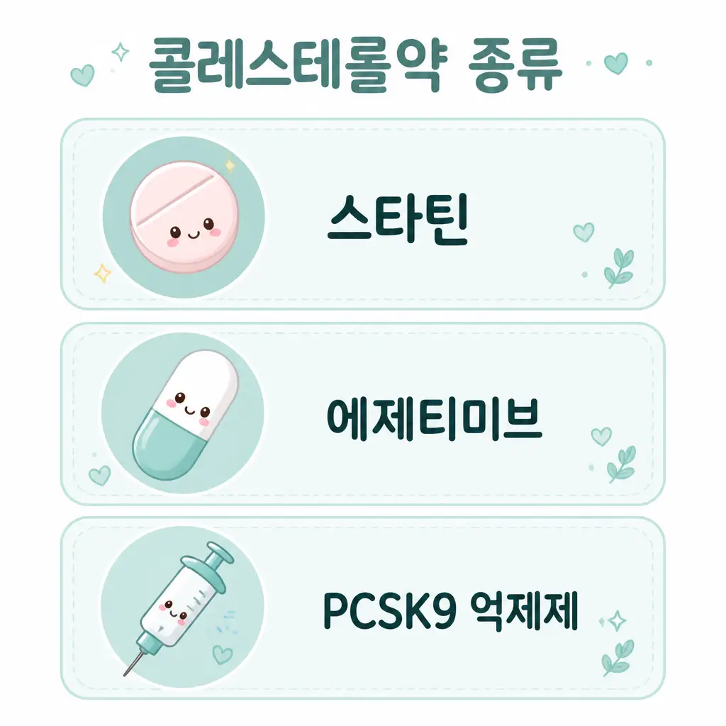 콜레스테롤약 종류 콜레스테롤약 종류 스타틴 에제티미브 PCSK9 억제제