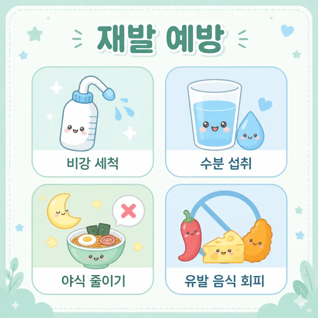 후비루 재발 예방 비강 세척 수분 섭취 야식 줄이기
